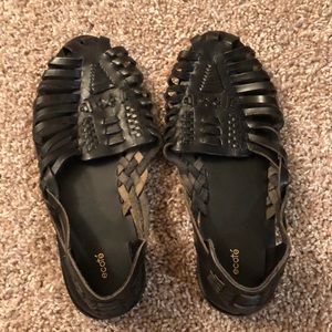 Sz 8 black in color slip on sandals